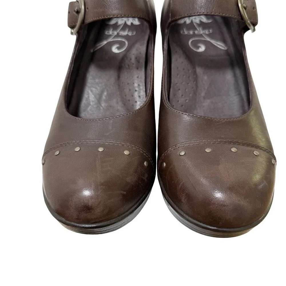 Dansko Leather Mary Jane Platform Wedge Womens EU 38 US 7.5-8 Brown Studded Clog